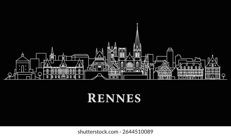 Rennes France Skyline with Minimalist Black Background.