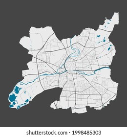 Rennes map. Detailed map of Rennes city administrative area. Cityscape panorama. Royalty free vector illustration. Outline map with highways, streets, rivers. Tourist decorative street map.