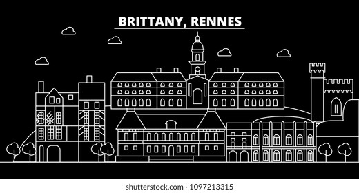 Rennes silhouette skyline. France - Rennes vector city, french linear architecture, buildings. Rennes travel illustration, outline landmarks. France flat icons, french line banner