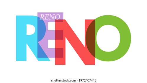 RENO. The name of the city on a white background. Vector design template for poster, postcard, banner. Vector illustration.