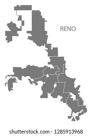 Reno Nevada city map with neighborhoods grey illustration silhouette shape