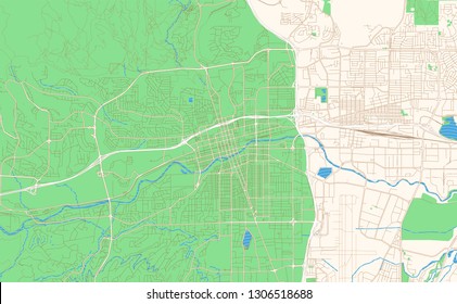 Reno Nevada printable map excerpt. This vector streetmap of downtown Reno is made for infographic and print projects.