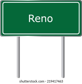 Reno, Nevada, road sign green vector illustration, USA city