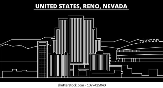 Reno, Nevada silhouette skyline. Usa - Reno, Nevada vector city, american linear architecture, buildings. Reno, Nevada travel illustration, outline landmarks. Usa flat icon, american line banner