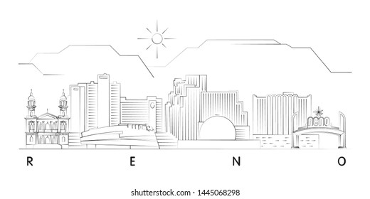 Reno, Nevada skyline minimal linear vector illustration and typography design 