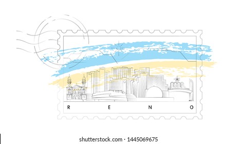 Reno, Nevada skyline stamp vector illustration and typography design 