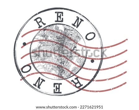 Reno, NV, USA Stamp Map Postal. Silhouette Seal Roads and Streets. Passport Round Design. Vector Icon. Design Retro Travel National Symbol.