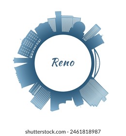 Reno skyline with colorful buildings. Circular style. Stock vector illustration.