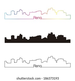 Reno skyline linear style with rainbow in editable vector file