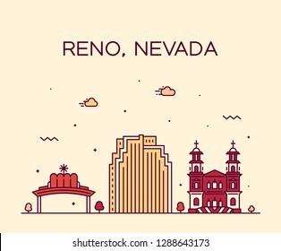 Reno skyline, Nevada, USA. Trendy vector illustration, linear style