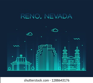 Reno skyline, Nevada, USA. Trendy vector illustration, linear style