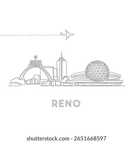 Reno Skyline Outline com Nevada Travel e Airplane.