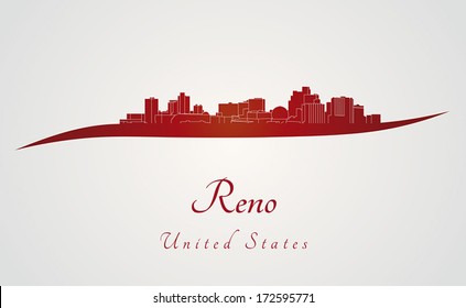 Reno skyline in red and gray background in editable vector file