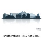 Reno skyline silhouette with reflection. Landscape Reno, Nevada. Vector illustration.