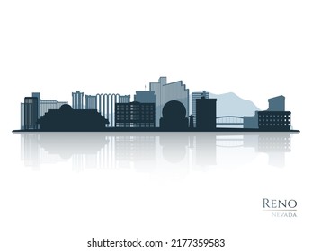 Reno skyline silhouette with reflection. Landscape Reno, Nevada. Vector illustration.