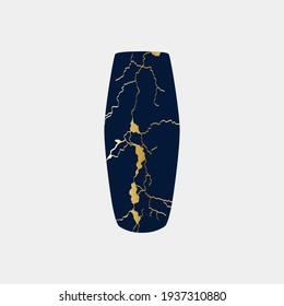 Renovated kintsugi japanese vase art color sketch engraving illustration. Imitation of scratch board style. Teapot, plate, vase