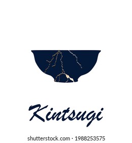 Renovated kintsugi japanese vase art color sketch engraving illustration. Kintsugi inscription.