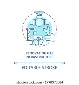 Renovating Gas Infrastructure Concept Icon. Hydrogen Promotion Tip Abstract Idea Thin Line Illustration. Renewable Energy Storage. Vector Isolated Outline Color Drawing. Editable Stroke