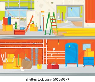 Renovation apartment flat design. Room in home, new interior. Vector illustration