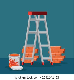 renovation color paint bucket and bricks