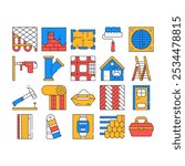 Renovation Home Repair Collection Icons Set Vector. Drilling And Nailing Hammer Renovation Equipment, Painting And Wallpapering color Contour Illustrations