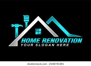 
renovação casa reparação, manutenção e construção de edifícios modelo de design de logotipo, ilustração vetor gráfico casa serviços de renovação, fundo preto do contratante