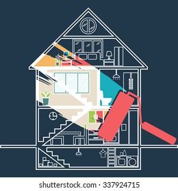 Renovation, House remodeling, flat design, Vector