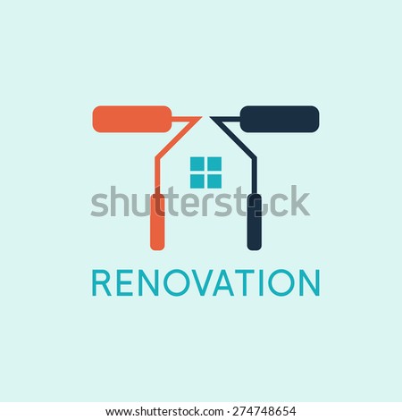 Renovation .House remodeling,flat design,negative space concept .Vector
