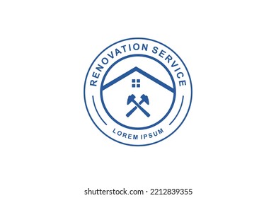 Renovation house service logo design emblem style rounded shape with hammer icon symbol 