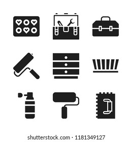 renovation icon. 9 renovation vector icons set. paint roller, toolbox and trowel icons for web and design about renovation theme