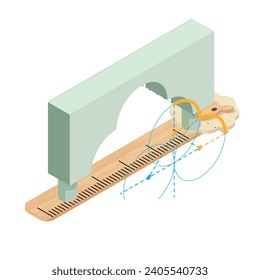 Renovation icon isometric vector. Volumetric arch project and wooden ruler icon. Designing, building, reconstruction