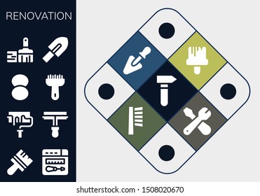 renovation icon set. 13 filled renovation icons.  Simple modern icons about  - Hammer, Brush, Repair, Paint roller, Foundation, Paint brush, Trowel