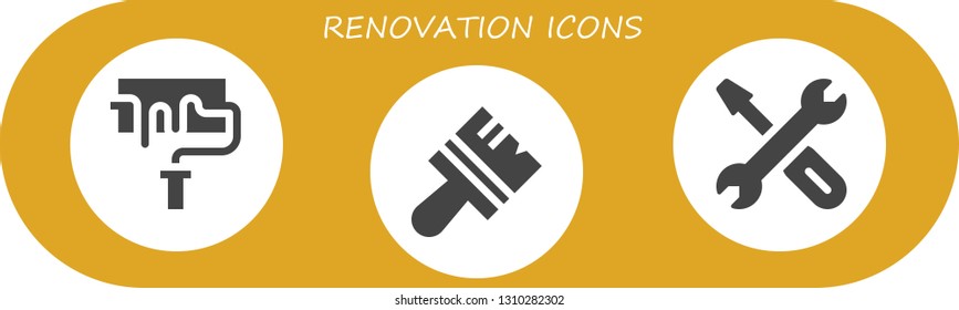 renovation icon set. 3 filled renovation icons.  Simple modern icons about  - Paint roller, Brush, Repair