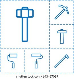 Renovation icon. set of 6 renovation outline icons such as roller, garden hammer, paint roller