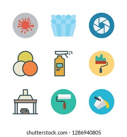 renovation icon set. vector set about paint bucket, color palette, shutter and molded icons set.