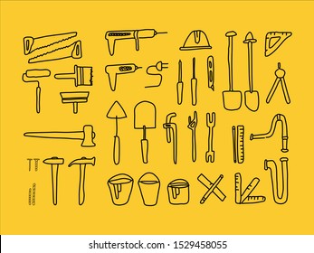 Renovation icon set. Vector tools icons. Thin line icons set of renovation, improvement and repair. 
Outline symbol hand draw collection. Building, construction and home repair tools