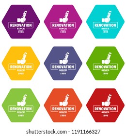 Renovation icons 9 set coloful isolated on white for web