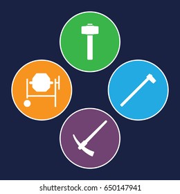 Renovation icons set. set of 4 renovation filled icons such as concrete mixer, garden hammer