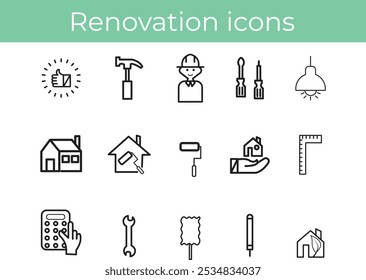 Renovation icons set .Construction, home repair tools. Thin line web icons collection. Simple vector illustration