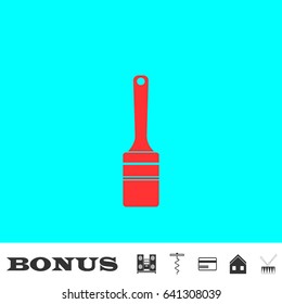 Renovation instrument brush whitewash icon flat. Red pictogram on blue background. Vector illustration symbol and bonus buttons Music center, corkscrew, credit card, house, drum