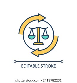 Renovation of judgement system RGB color icon. Laws changes cause in society. Legal advocacy practice regulation. Isolated vector illustration. Simple filled line drawing. Editable stroke