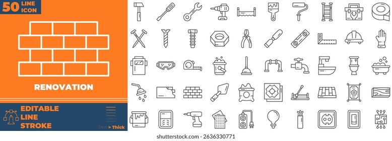 Renovation Line Editable Icons set. Vector illustration in modern thin line style of renovation icons: building, material, house, etc
