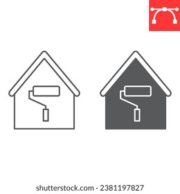 Renovation line and glyph icon, real estate and paint roller, home repair vector icon, vector graphics, editable stroke outline sign, eps 10.
