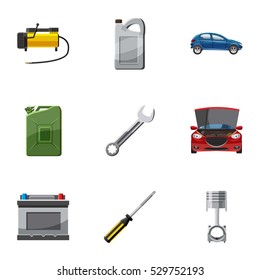 Renovation for machine icons set. Cartoon illustration of 9 renovation for machine vector icons for web