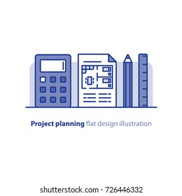 Renovation project, home improvement, interior design solution, blueprint concept, vector illustration