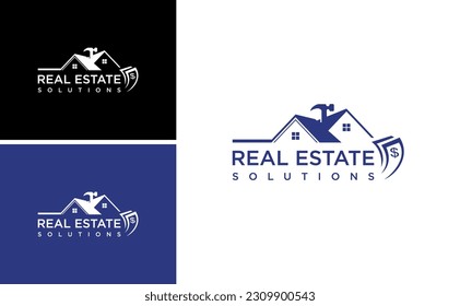 renovation real estate solution logo design, home cash payment money design template