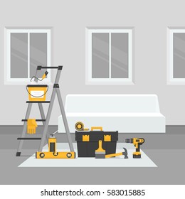 Renovation room. Home interior renovation. Flat style, vector illustration.