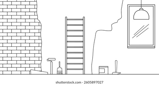 Renovation room interior graphic black white sketch illustration vector 