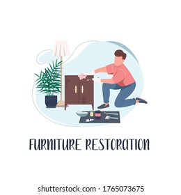 Renovation social media post mockup. Furniture restoration phrase. Web banner design template. Creative hobby booster, content layout with inscription. Poster, print ads and flat illustration