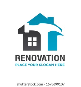 Renovation vector logo template. This design use home and hammer symbol. Suitable for business. - Shutterstock ID 1673699107